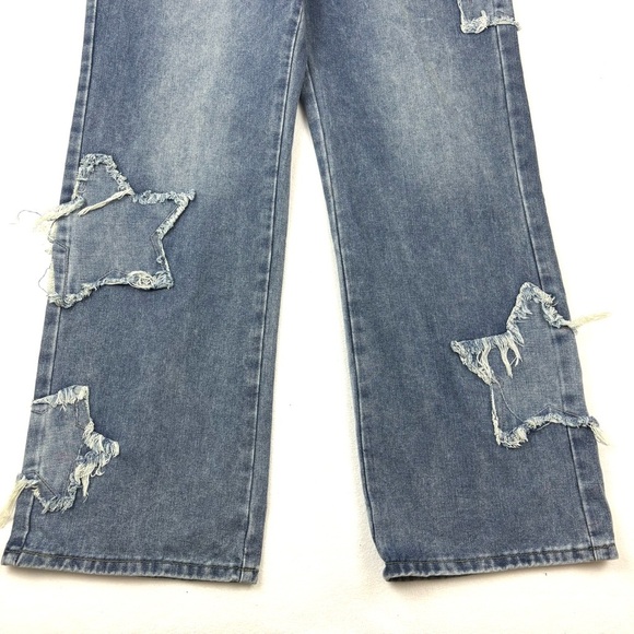 NWT Romwe Grunge Punk Star Pattern Straight Leg Boy Friend Jeans Size XL - Picture 7 of 16